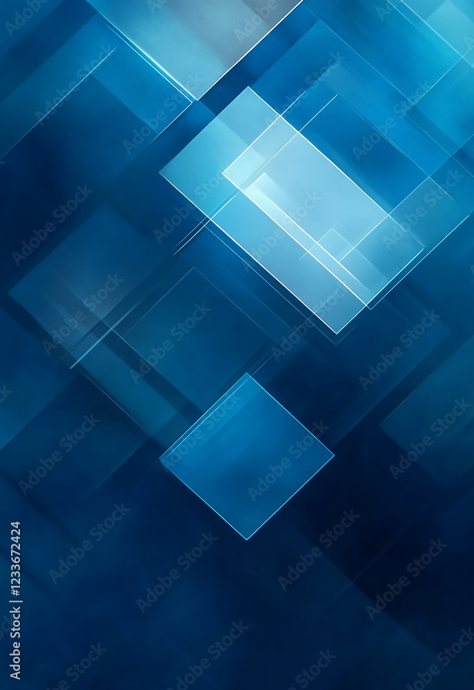 Poster abstract geometric background with overlapping blue squares in various shades minimalist geometric a