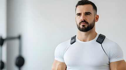 Personal Trainer Demonstrating Muscle Recovery Techniques with Massage Guns and Stretching Bands in