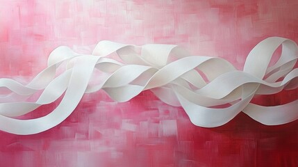 Abstract White Ribbons On Pink Canvas Artwork