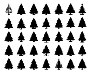 Fototapeta premium CHRISTMAS TREES SILHOUETTE ON WHITE BACKGROUND