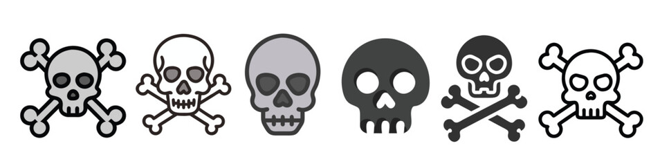 Skull icon set. Skull with bones symbol. Vector EPS 10