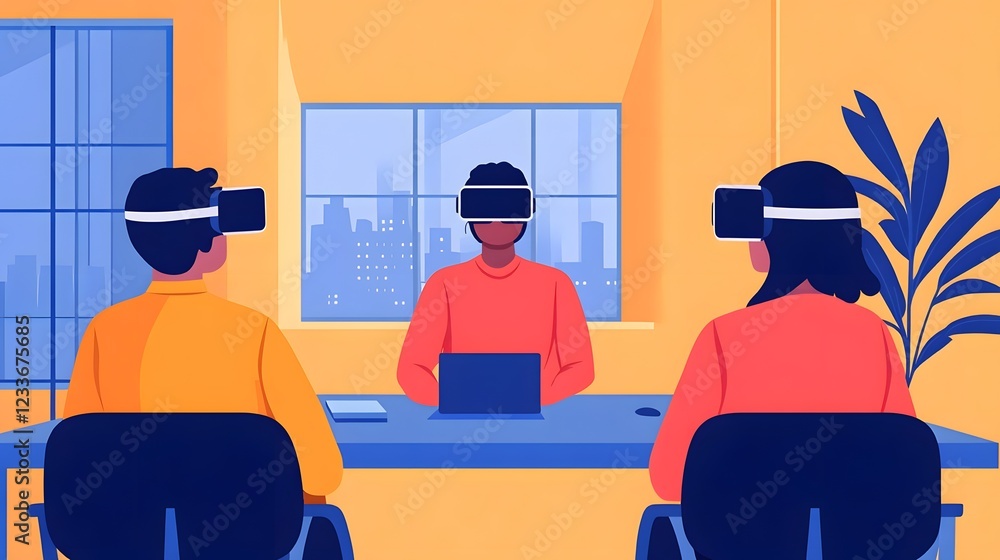 Aufkleber dynamic startup office with diverse team exploring augmented reality for business innovation