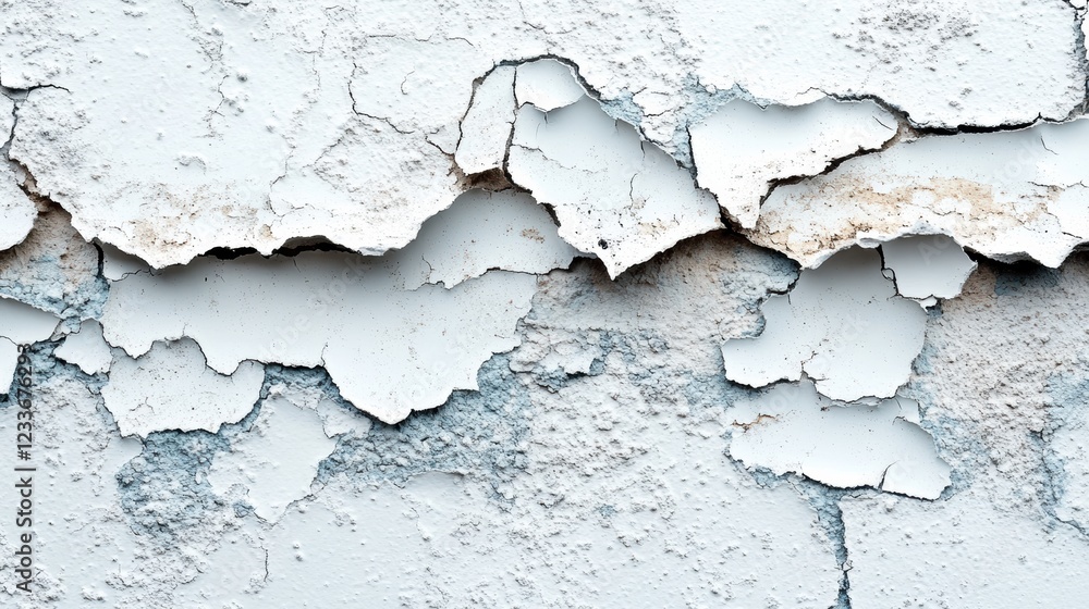 Poster a close-up of textured, peeling paint revealing underlying layers on a weathered surface, showcasing