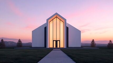 Modern Pastel-Hued Church Building with Serene Architectural Design in 3D