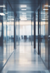 Fototapeta premium Abstract blurred office hall interior and meeting room Bloored empty long corridor in the modern clinic.