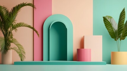 Modular eco-friendly housing units with pastel green surroundings in 3D of urban design