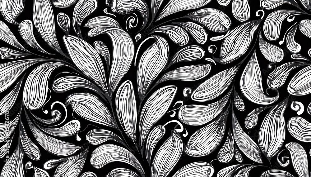 Poster Stunning Monochrome Abstraction A Seamless Pattern of Curling Leaves, Evoking the Essence of Natures Complexity and Intricacy.