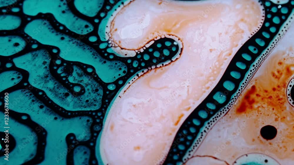 Poster liquid mixing in a colorful macro shot showing vibrant fluid dynamics and bubbles