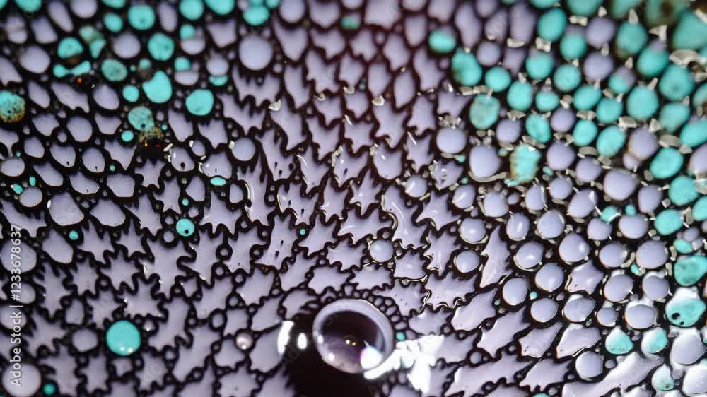 Poster abstract macro shot of colorful liquids mixing, forming intricate patterns and textures