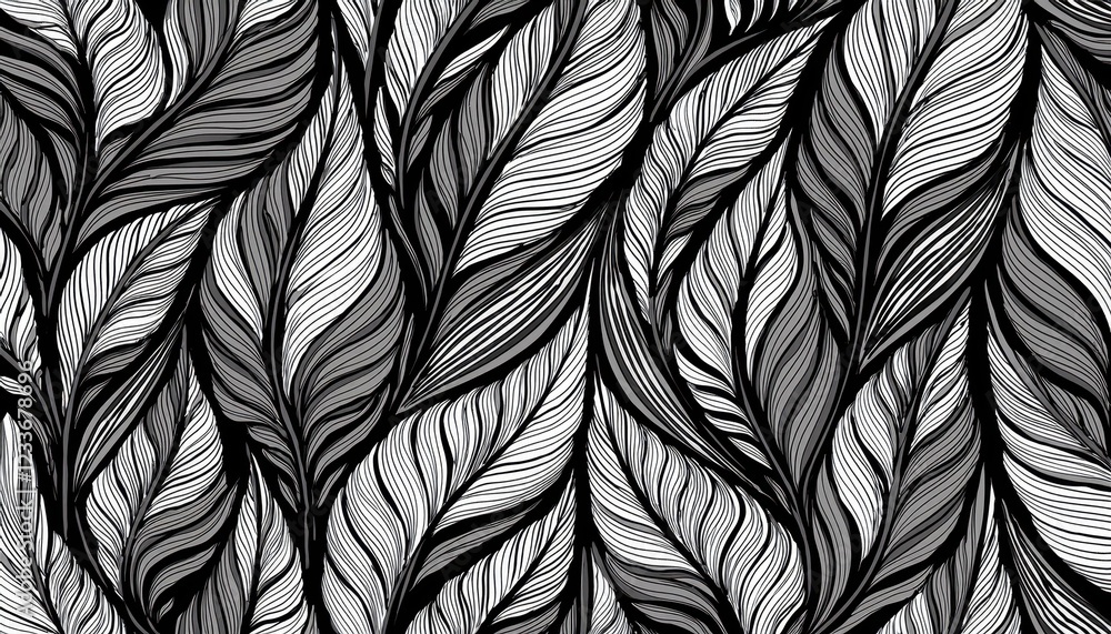 Poster monochrome abstract floral pattern stunning vector design featuring lush leaves and intricate curls 
