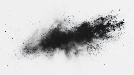 Fototapeta premium Abstract black dust cloud swirling in white background, creating a dramatic and artistic effect. 