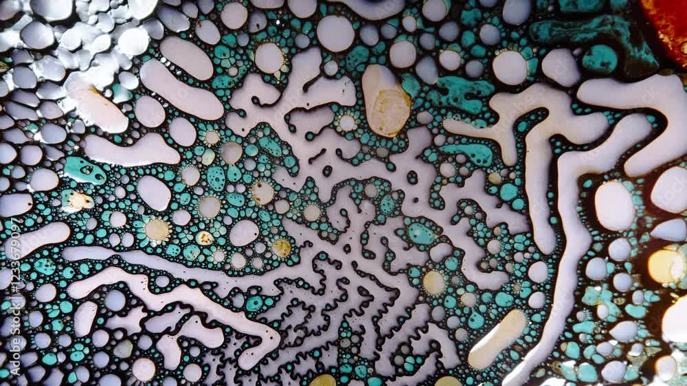 Aufkleber colorful liquid patterns forming abstract shapes in a macro shot of mixing liquids