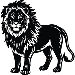 Powerful Black and White Lion Silhouette