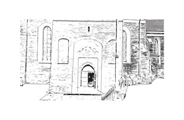 Print Building view with landmark of Bydgoszcz Poland. Hand drawn sketch illustration in vector.