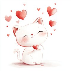 Cute cartoon cat with heart. Valentine&rsquo;s Day greeting card design.