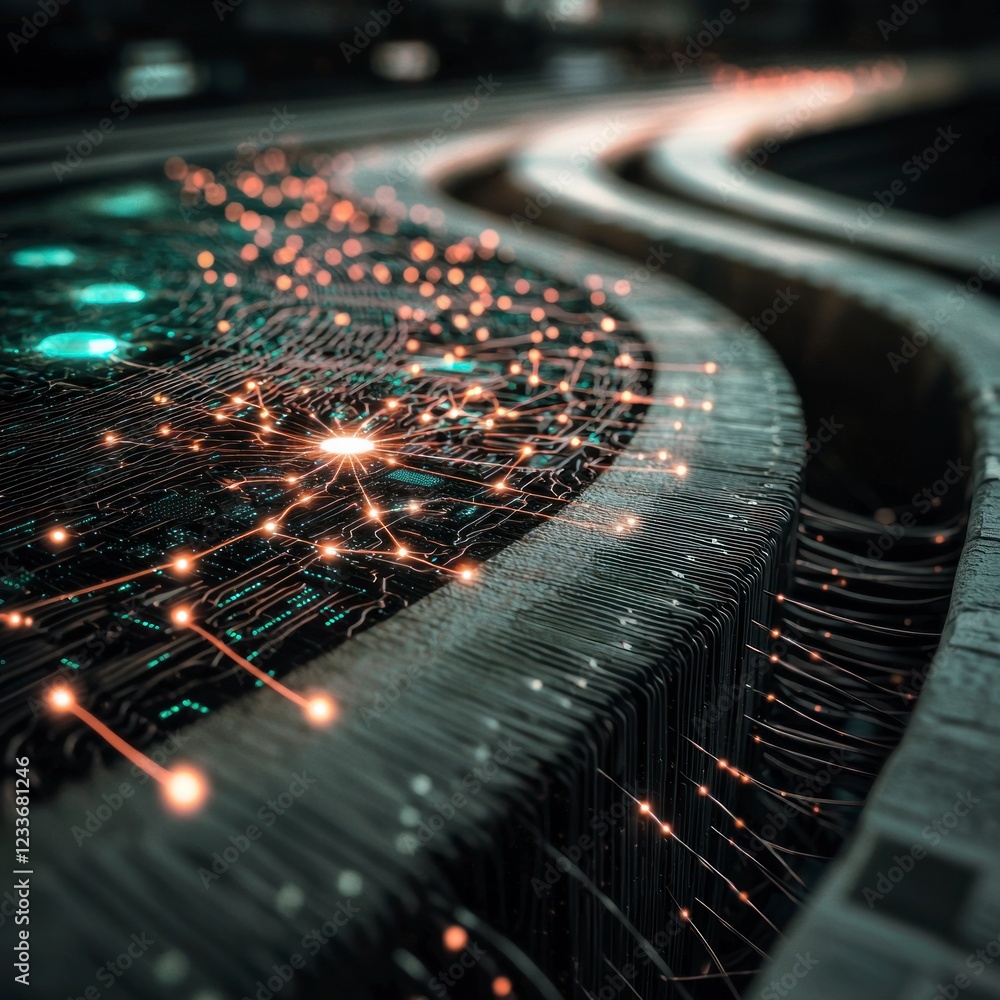 Poster illuminated fiber optic network quantum computing global intelligence abstract tech bac