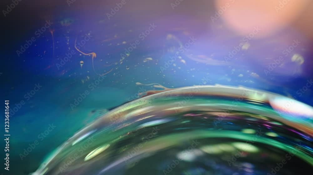 Poster abstract macro shot of a soap bubble with vibrant colors and cosmic reflections
