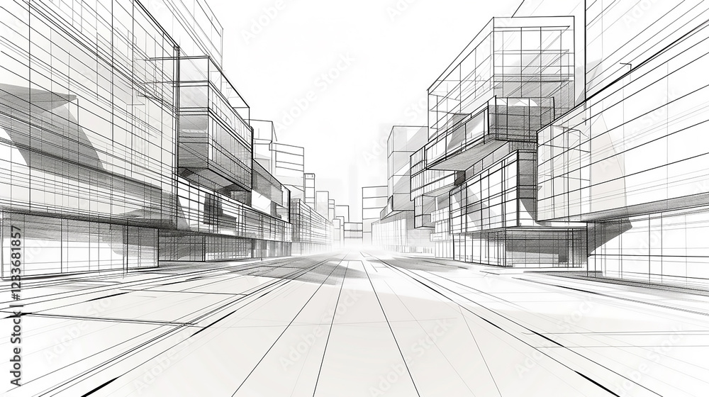 Poster architecture building construction perspective design, building sketch line drawing abstract archite
