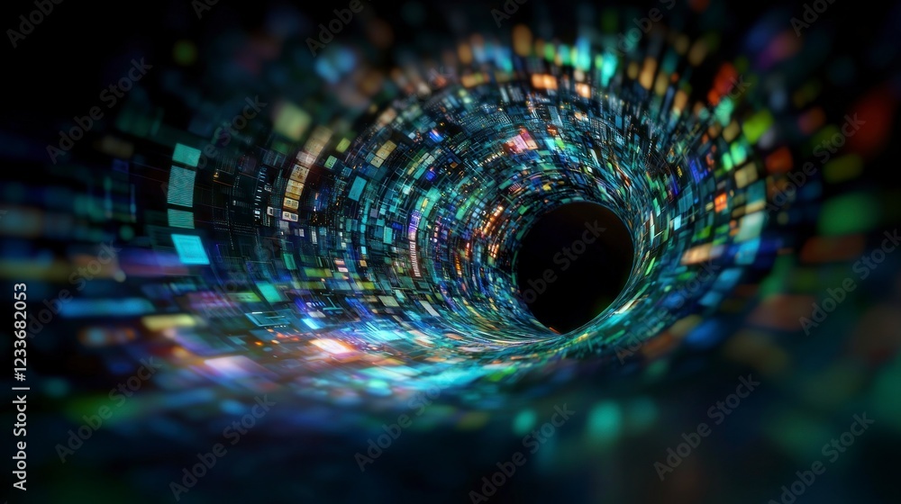 Poster digital data stream futuristic tunnel of information technology