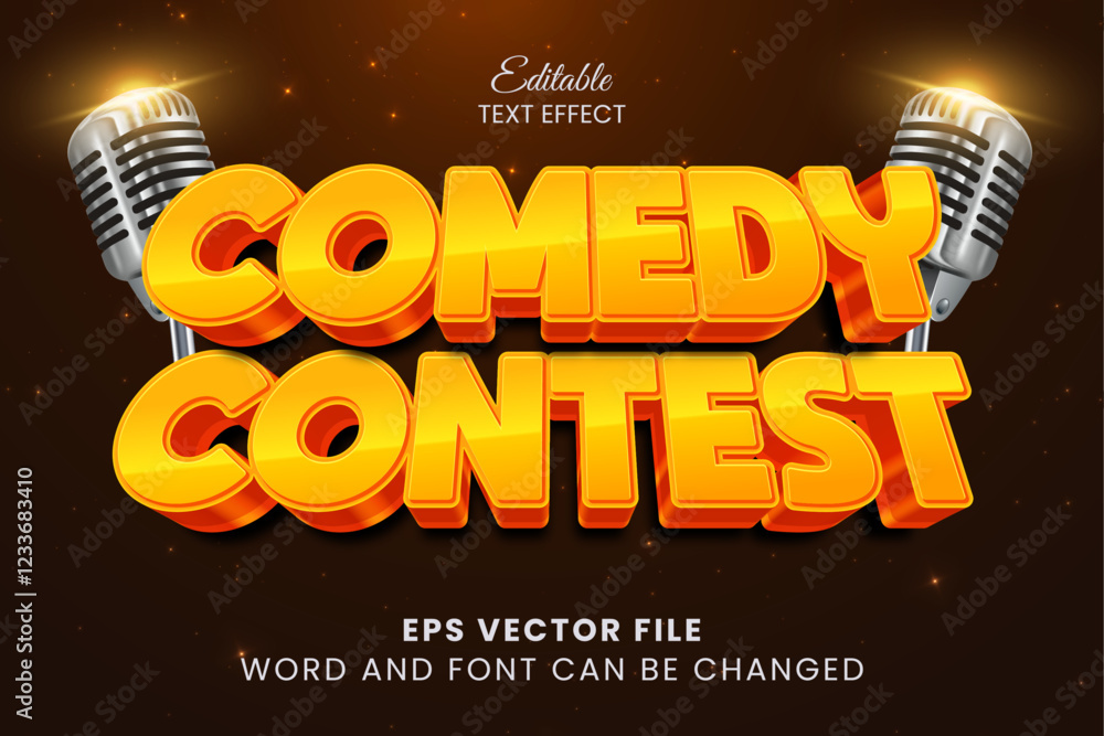 Aufkleber comedy contest 3d editable vector text effect. talent show editable text style