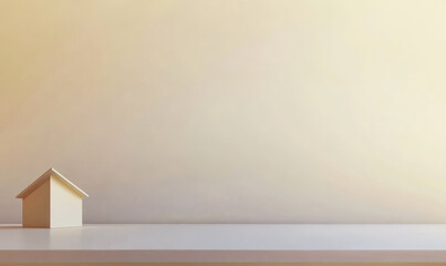 Light and minimalistic representation of a house on a clean surface with soft background