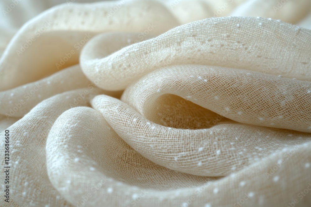 Poster a close-up view of elegant, flowing fabric with delicate textures. the soft, shimmering material cre