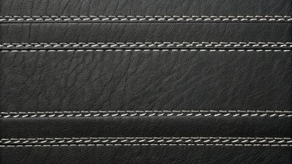 Simple black leather background with thin horizontal stitches, monochromatic leather background, subtle leather stitch, minimalist leather, black leather