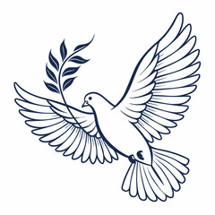 Obraz premium white dove flying with open wide its wings, line art illustration