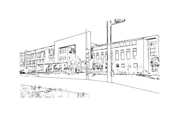 Print Building view with landmark of Bydgoszcz Poland. Hand drawn sketch illustration in vector.