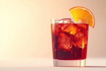 Icy Aperol Spritz, orange slice, studio, sunlit background, cocktail menu