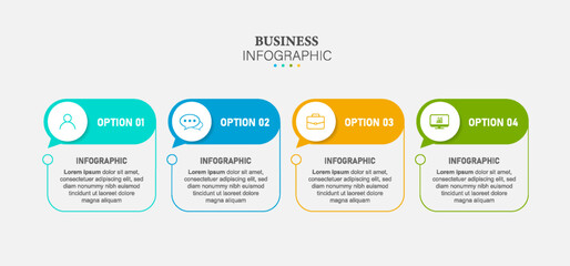 Infographic 3d long circle label, infographic with number 4 options processes.