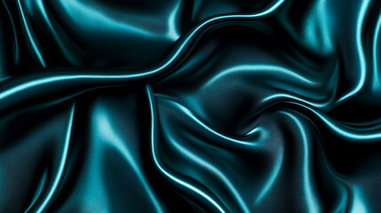 Fototapeta premium Dark teal green silk satin. Shiny smooth fabric. Soft folds. Luxury background with space for design. web banner.