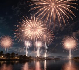 Spectacular display of fireworks lighting up the sky, entertainment, tradition