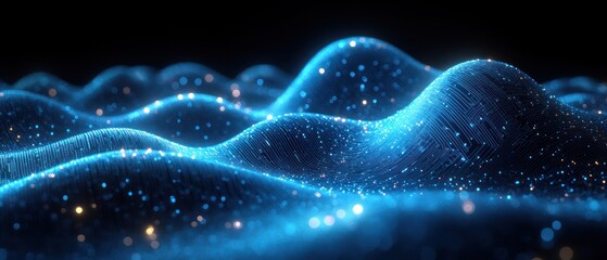 Obraz premium Abstract glowing waves with sparkling particles in dark space