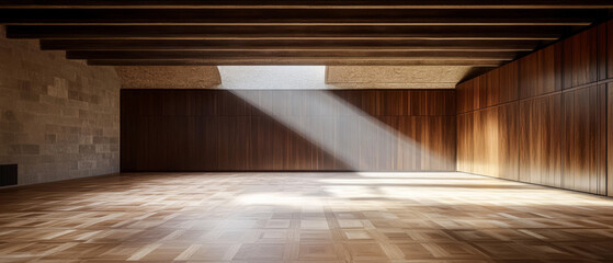 Natural light illuminates a spacious interior with wooden accents and minimalist design