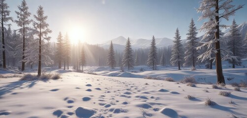Snowflakes falling gently on a Christmas morning landscape , landscape, snowfall