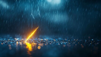 Abstract Night Rain: Blue And Orange Glowing Light