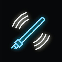 Neon icon of a lamp emitting electromagnetic waves
