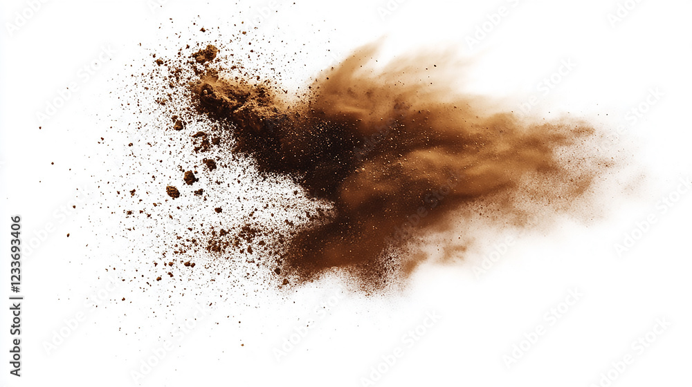 Poster dry soil explosion isolated on transparent background dry sand or soil explosion isolated on a trans