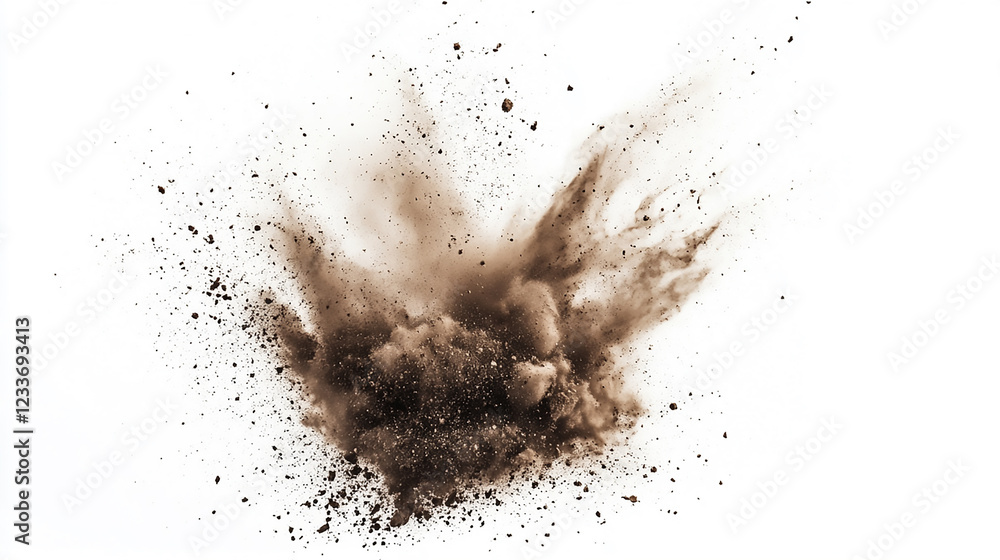 Poster dry soil explosion isolated on transparent background dry sand or soil explosion isolated on a trans