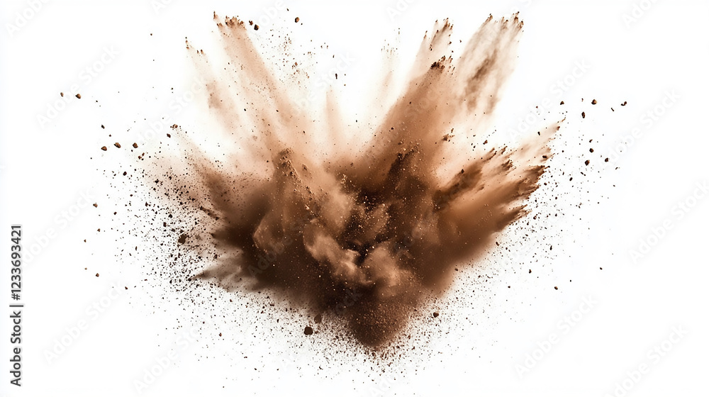 Poster dry soil explosion isolated on transparent background dry sand or soil explosion isolated on a trans