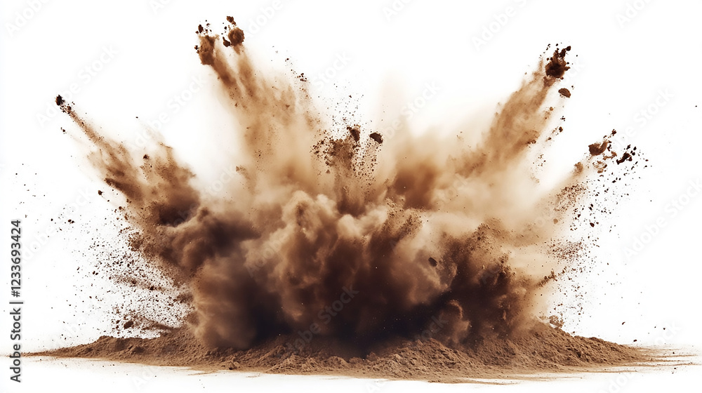 Poster dry soil explosion isolated on transparent background dry sand or soil explosion isolated on a trans