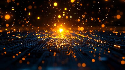 Obraz premium Abstract Orange and Gold Circuit Board Background