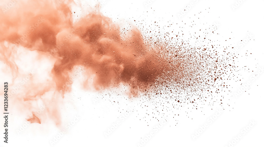 Poster dust cloud explodes upwards. ideal for action scenes, showing impact and power. dust cloud explodes 