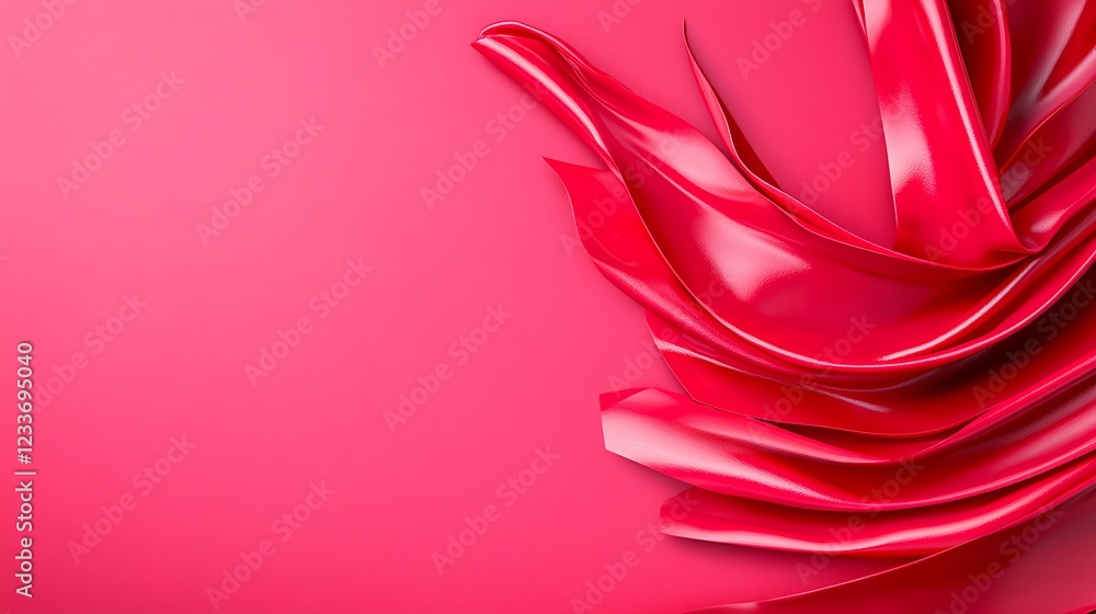 Poster abstract red swirls on pink background dynamic shiny glossy