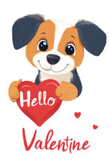 Valentine’s Day greeting card design with cute dog and text.