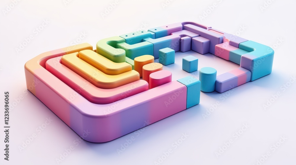 Aufkleber exploring colorful abstract geometry: a stunning render of layers and curves in soft pastels