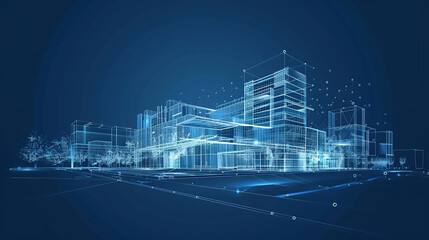 Abstract architectural background sketch drawing of live wire frame abstract exterior high skyscrapers 