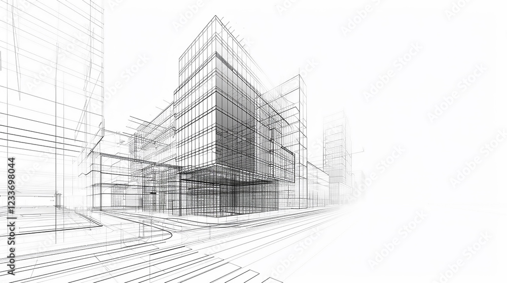 Poster construction perspective design. abstract modern urban landscape line drawing creative urban archite