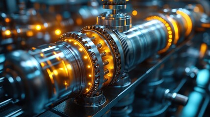 Obraz premium Futuristic Industrial Machinery: Close-up of Complex Engine